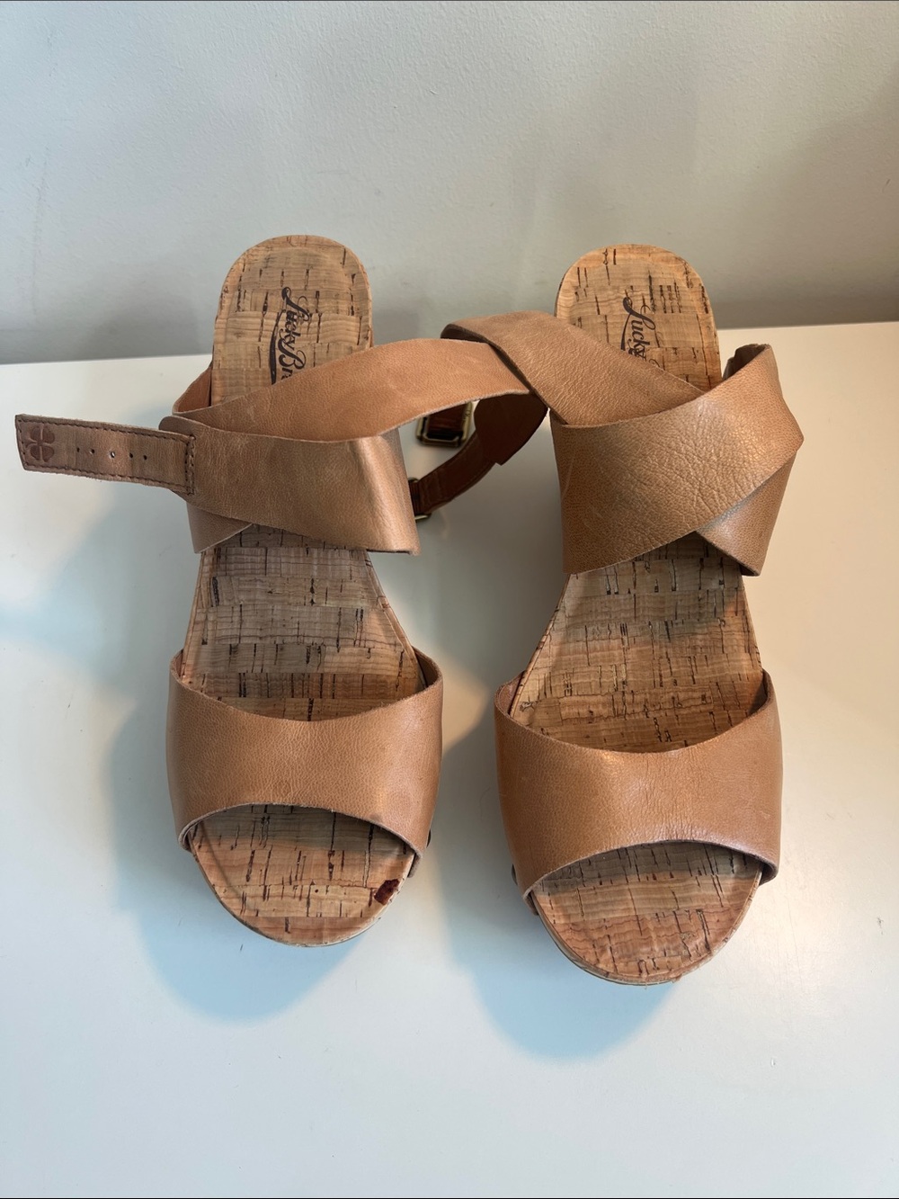 Lucky Brand Moran Platform Sandal Cork Wedge Brown Leather - Picture 3 of 10